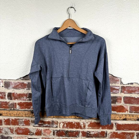 Freely Sweatshirt Sz XS Blue Fleece 1/4 Zip Pullover Funnel Neck Pocket Athletic - Picture 1 of 7